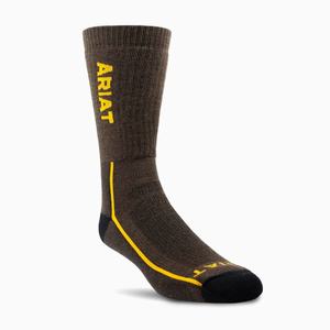 Men's Ariat Midweight Merino Wool Performance Socks Brown | MPAF-08925