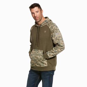 Men's Ariat Patriot Hoodie Olive Camo | JTFW-47206