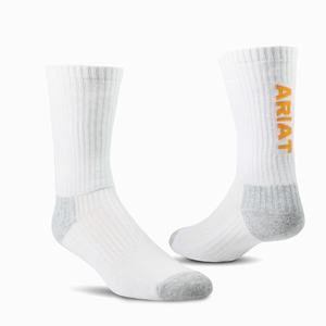 Men's Ariat Premium Ringspun Cotton Crew 3 Pair Pack Socks White | UZRY-17238