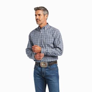 Men's Ariat Pro Series Adriel Fitted Shirts Dark Grey Blue | RHXD-53904