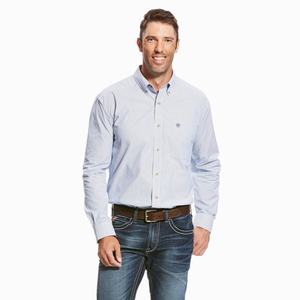 Men's Ariat Pro Series Dayne Mini Stripe Shirts Blue | UFIW-98465