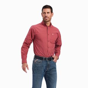 Men's Ariat Pro Series Norwell Fitted Shirts Red | XMNU-54176