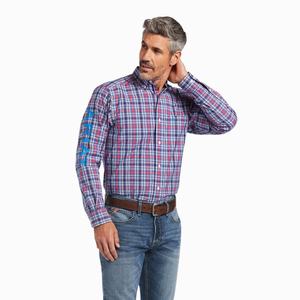 Men's Ariat Pro Series Team Brandon Fitted Shirts Blue | DMVB-48713