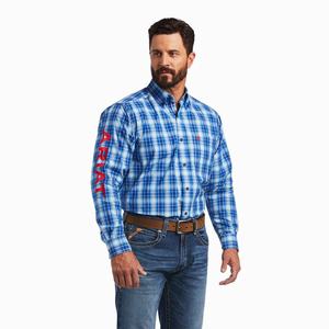 Men's Ariat Pro Series Team Yves Classic Fit Shirts Blue | SXOM-71624