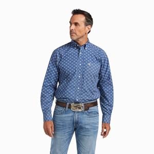 Men's Ariat Qhama Classic Fit Shirts Deep Blue | IFEV-69248