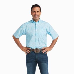 Men's Ariat Qusay Stretch Classic Fit Shirts Blue | BEIW-57468