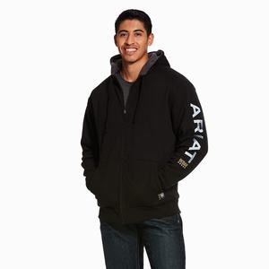 Men's Ariat Rebar All-Weather Full Zip Hoodie Black | LPGZ-59360