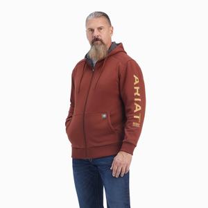 Men's Ariat Rebar All-Weather Full Zip Hoodie Pink / Gold | TQVE-01926