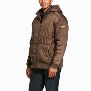 Men's Ariat Rebar Cold Weather Reversible Full Zip Hoodie Brown | TSFM-58690