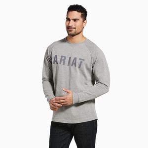 Men's Ariat Rebar CottonStrong Block T Shirts Grey | YKFX-86179