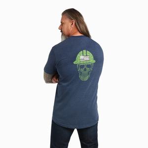 Men's Ariat Rebar Cotton Strong Roughneck Graphic Short Sleeve Navy / Light Green | RVXB-06541