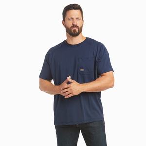 Men's Ariat Rebar Heat Fighter Short Sleeve Navy | MBGP-43789