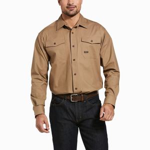 Men's Ariat Rebar Made Tough DuraStretch Shirts Khaki | CKLU-06978