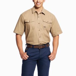 Men's Ariat Rebar Made Tough DuraStretch Shirts Khaki | HAZX-67109