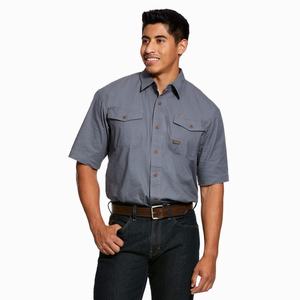 Men's Ariat Rebar Made Tough DuraStretch Shirts Grey | NJIK-82361