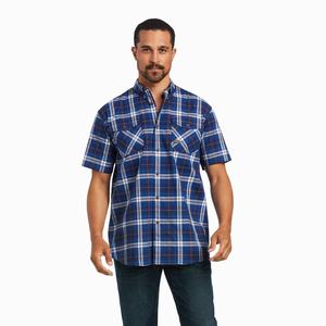 Men's Ariat Rebar Made Tough DuraStretch Short Sleeve Navy | UQHI-39517