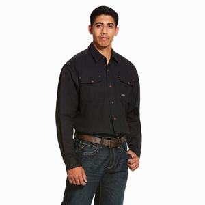 Men's Ariat Rebar Made Tough DuraStretch Shirts Black | YHXU-54078