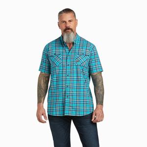 Men's Ariat Rebar Made Tough DuraStretch Short Sleeve Peacock | YIVX-34968