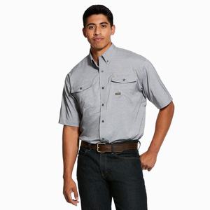 Men's Ariat Rebar Made Tough VentTEK DuraStretch Shirts Grey | TXNE-89546