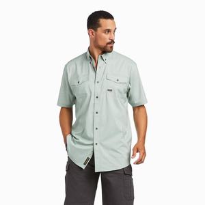 Men's Ariat Rebar Made Tough VentTEK DuraStretch Short Sleeve Green | UXLB-72159