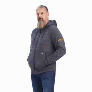 Men's Ariat Rebar Regulator Full Zip Hoodie Grey | NWEY-03569