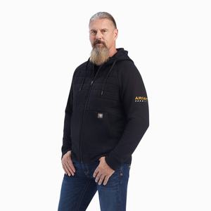 Men's Ariat Rebar Regulator Full Zip Hoodie Black | QOAT-95817