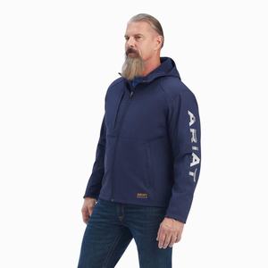 Men's Ariat Rebar Stretch Canvas Softshell Logo Jackets Navy / Grey | XCWI-10738