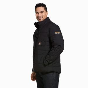 Men's Ariat Rebar Valiant Stretch Canvas Water Resistant Insulated Jackets Black | LBXO-05983