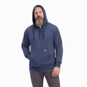 Men's Ariat Rebar Workman 1/4 Zip Hoodie Navy | LURB-83952