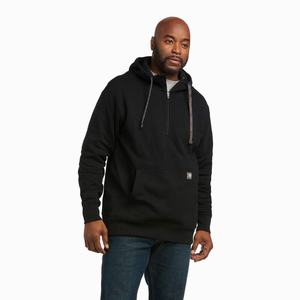 Men's Ariat Rebar Workman 1/4 Zip Hoodie Black | RHTA-12389