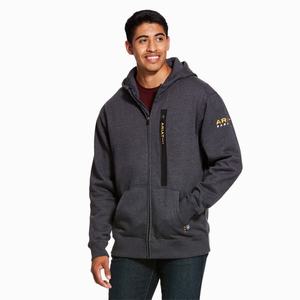 Men's Ariat Rebar Workman Full Zip Hoodie Grey | KGBF-62475