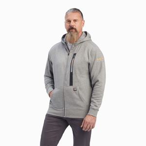 Men's Ariat Rebar Workman Full Zip Hoodie Grey | QCSZ-65032