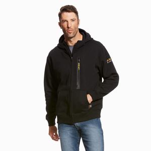 Men's Ariat Rebar Workman Full Zip Hoodie Black | UOXZ-30952