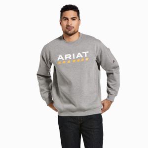 Men's Ariat Rebar Workman Logo Hoodie Grey | VFGQ-90783