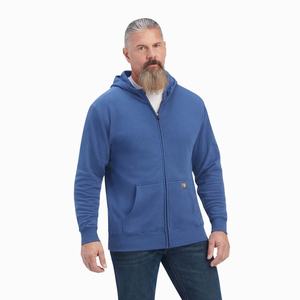 Men's Ariat Rebar Workman Reflective Flag Full Zip Hoodie Navy | QZTC-93017