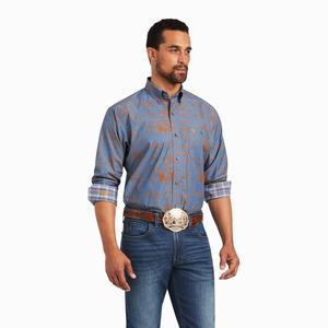 Men's Ariat Relentless Cordage Stretch Classic Fit Shirts Blue | PQXW-78690