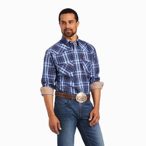 Men's Ariat Relentless Inexorable Stretch Classic Fit Snap Shirts Blue | QBDR-38659