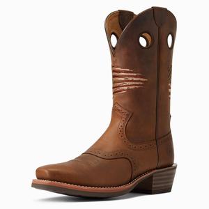 Men's Ariat Roughstock Patriot Western Boots Brown | VCJR-80217