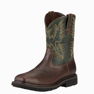 Men's Ariat Sierra Wide Square Toe Steel Toe Work Boots Dark Brown | ONHM-57401