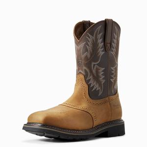 Men's Ariat Sierra Wide Square Toe Steel Toe Work Boots Brown | TLNC-40285