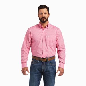 Men's Ariat Solid Slub Classic Fit Shirts Light Rose | GVCJ-82517