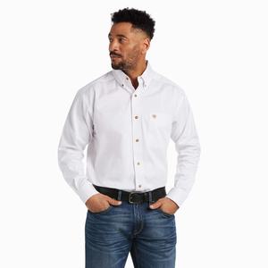 Men's Ariat Solid Twill Classic Fit Shirts White | GFUZ-24578