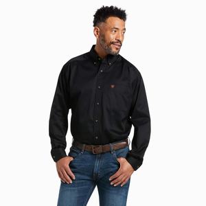 Men's Ariat Solid Twill Classic Fit Shirts Black | QKFP-90751