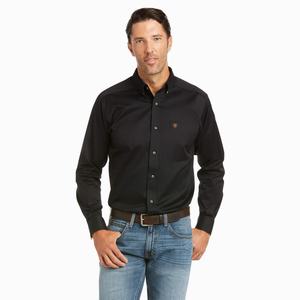 Men's Ariat Solid Twill Fitted Shirts Black | ABKT-85109