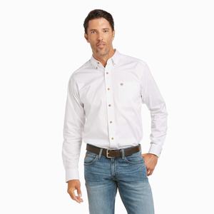 Men's Ariat Solid Twill Fitted Shirts White | OXJW-01672