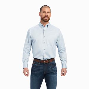 Men's Ariat Solid Twill Shirts Blue | QSFE-02748