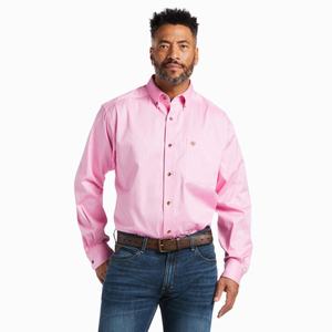 Men's Ariat Solid Twill Shirts Pink | NWPH-23754