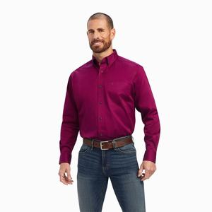 Men's Ariat Solid Twill Shirts Purple | EYNA-69312