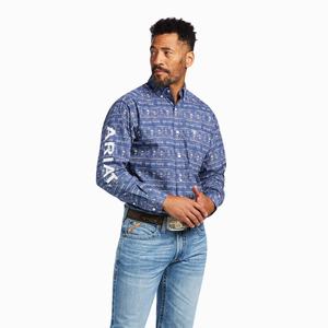 Men's Ariat Team Justin Classic Fit Shirts Blue | FEGN-97462