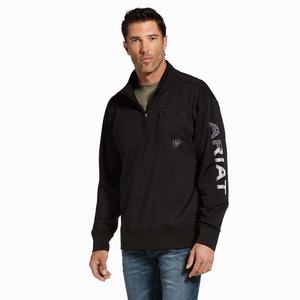 Men's Ariat Team Logo 1/4 Zip Hoodie Black | PJSU-63974